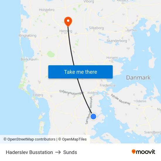 Haderslev Busstation to Sunds map