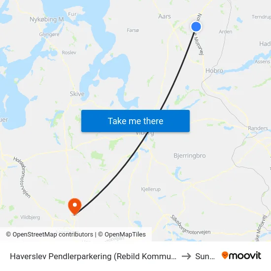 Haverslev Pendlerparkering (Rebild Kommune) to Sunds map