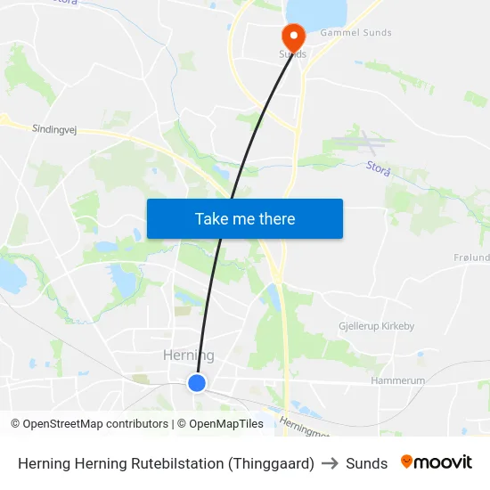Herning Herning Rutebilstation (Thinggaard) to Sunds map