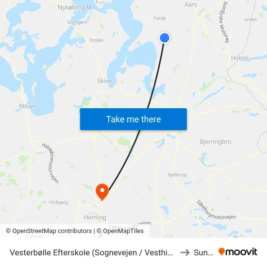 Vesterbølle Efterskole (Sognevejen / Vesthimmerl) to Sunds map