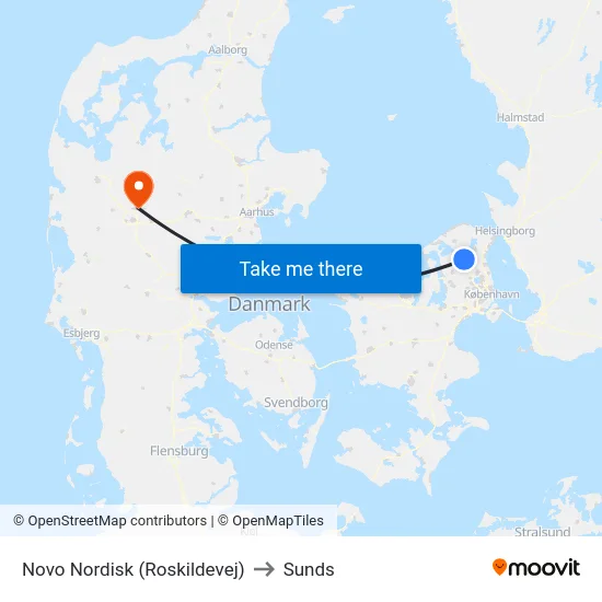 Novo Nordisk (Roskildevej) to Sunds map