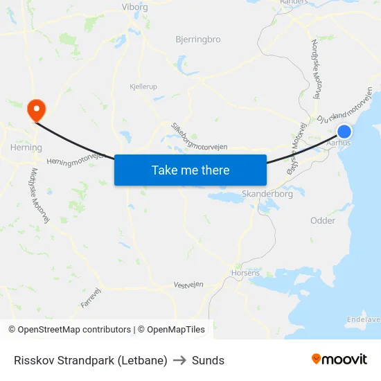 Risskov Strandpark (Letbane) to Sunds map