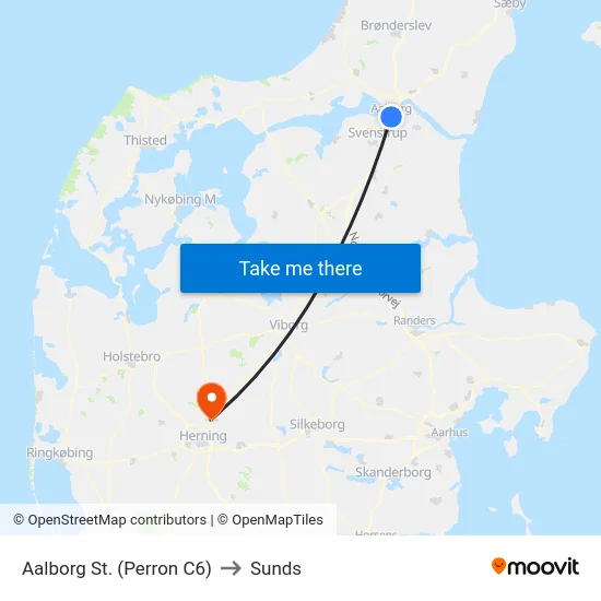 Aalborg St. (Perron C6) to Sunds map