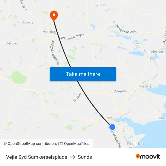Vejle Syd Samkørselsplads to Sunds map
