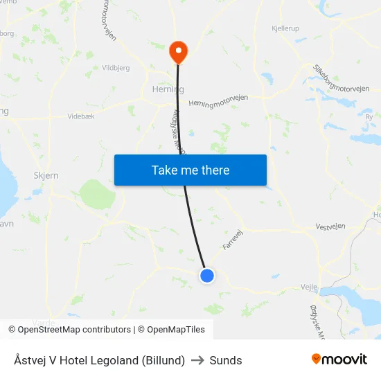 Åstvej V Hotel Legoland (Billund) to Sunds map