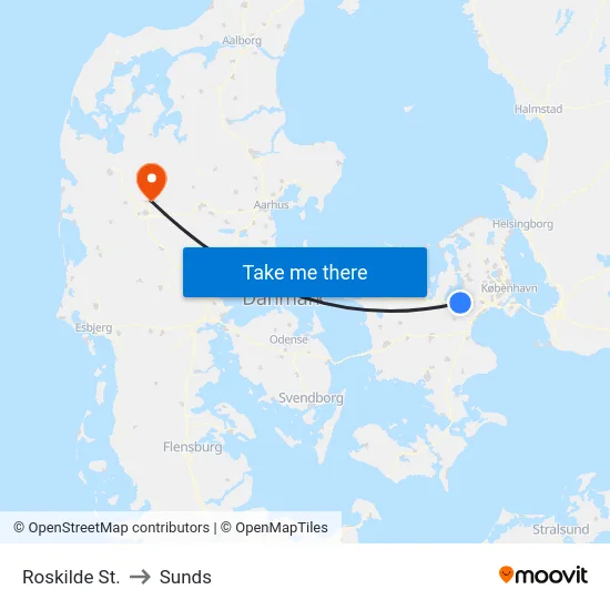 Roskilde St. to Sunds map