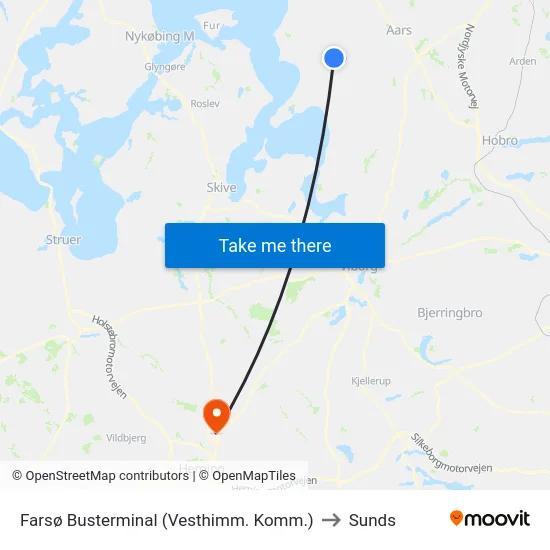Farsø Busterminal (Vesthimm. Komm.) to Sunds map