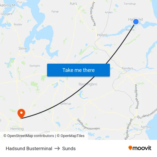 Hadsund Busterminal to Sunds map