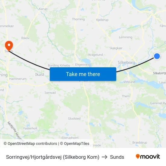 Sorringvej/Hjortgårdsvej (Silkeborg Kom) to Sunds map