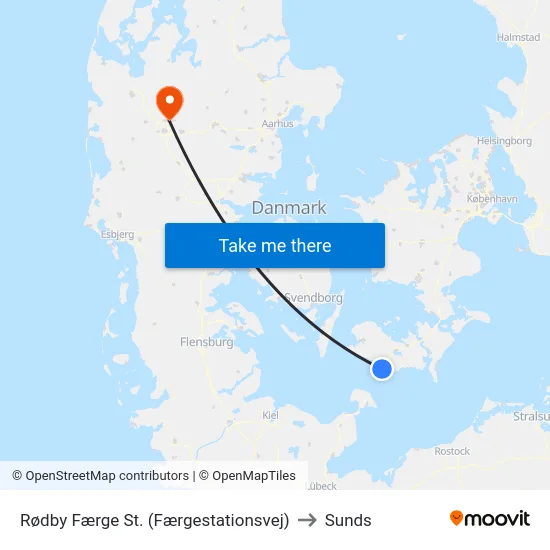 Rødby Færge St. (Færgestationsvej) to Sunds map