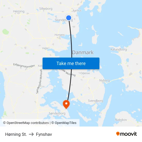 Hørning St. to Fynshav map