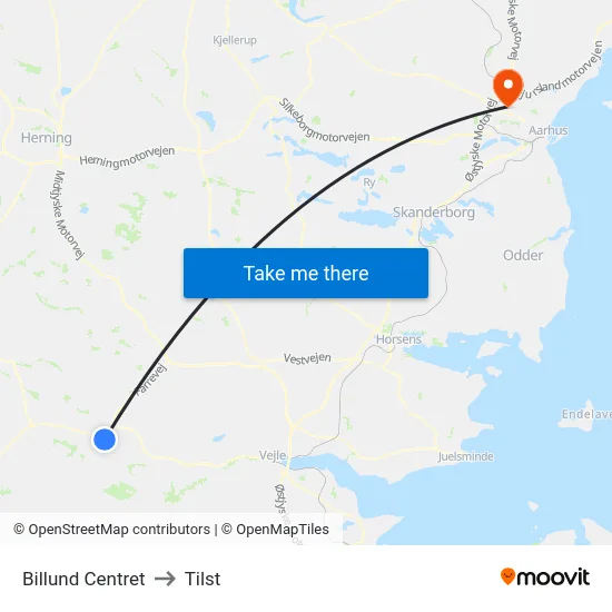 Billund Centret to Tilst map