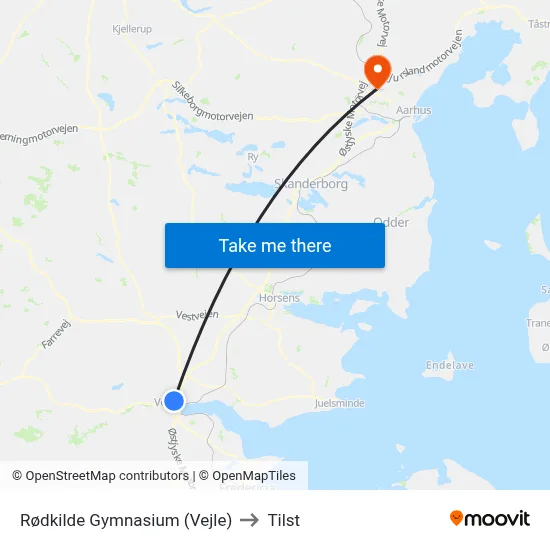 Rødkilde Gymnasium (Vejle) to Tilst map