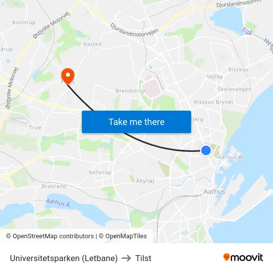 Universitetsparken (Letbane) to Tilst map