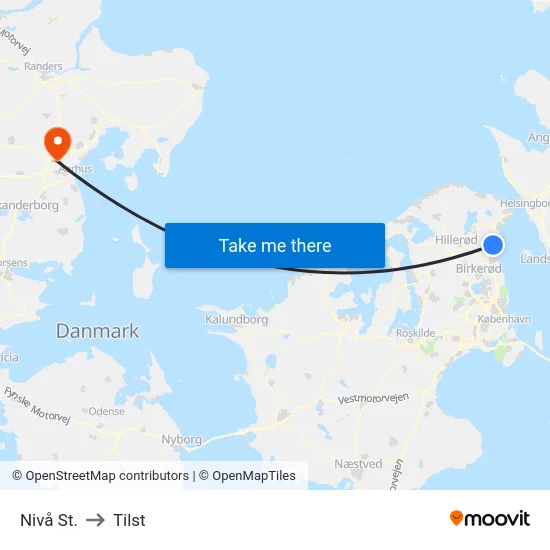 Nivå St. to Tilst map