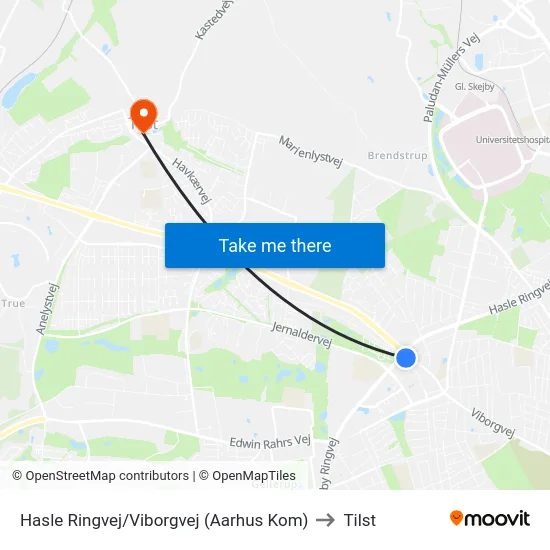 Hasle Ringvej/Viborgvej (Aarhus Kom) to Tilst map
