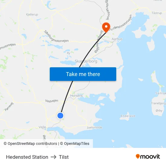 Hedensted Station to Tilst map