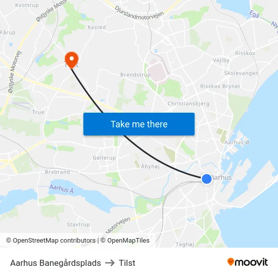 Aarhus Banegårdsplads to Tilst map
