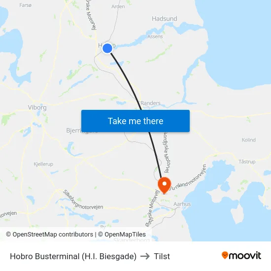 Hobro Busterminal (H.I. Biesgade) to Tilst map