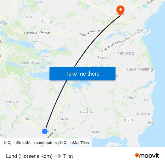 Lund (Horsens Kom) to Tilst map