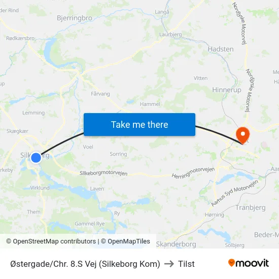 Østergade/Chr. 8.S Vej (Silkeborg Kom) to Tilst map