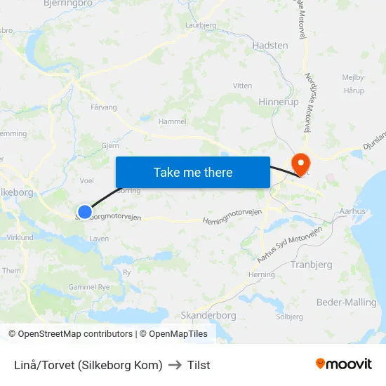 Linå/Torvet (Silkeborg Kom) to Tilst map