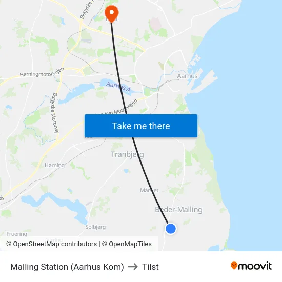 Malling Station  (Aarhus Kom) to Tilst map