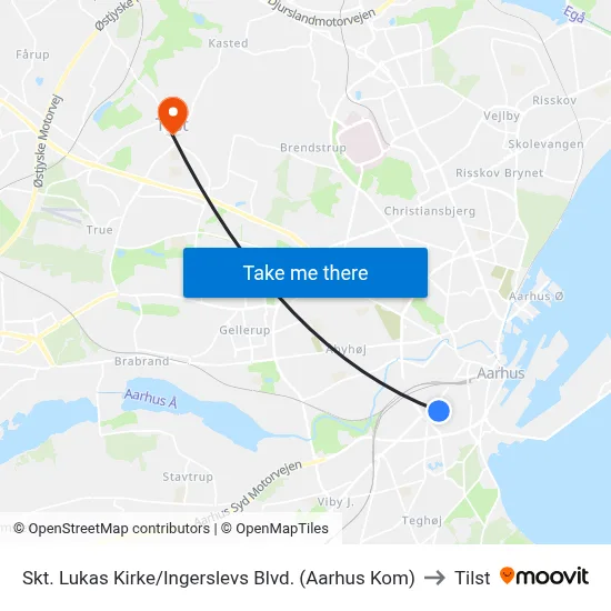 Skt. Lukas Kirke/Ingerslevs Blvd. (Aarhus Kom) to Tilst map