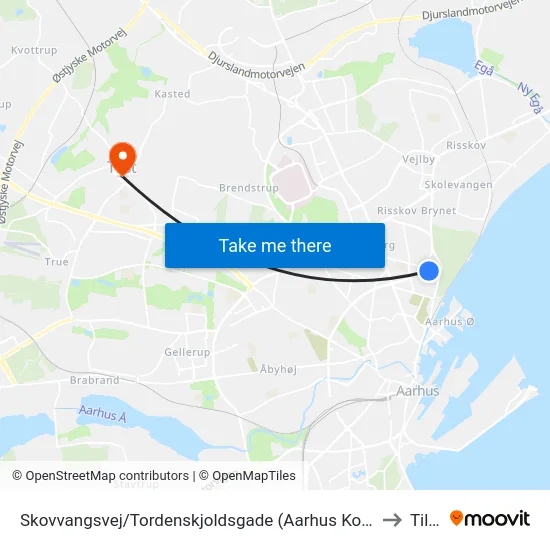 Skovvangsvej/Tordenskjoldsgade (Aarhus Kom) to Tilst map