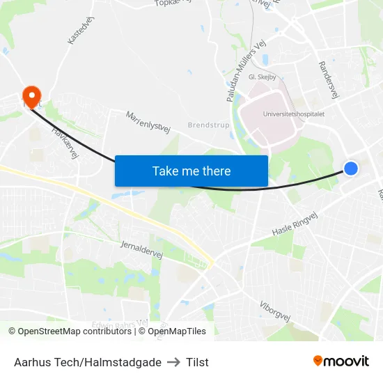Aarhus Tech/Halmstadgade to Tilst map