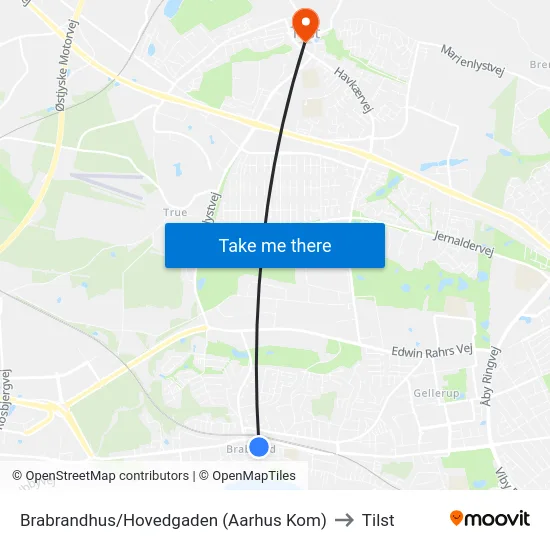 Brabrandhus/Hovedgaden (Aarhus Kom) to Tilst map