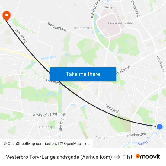 Vesterbro Torv/Langelandsgade (Aarhus Kom) to Tilst map