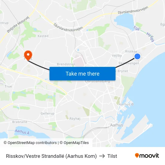 Risskov/Vestre Strandallé (Aarhus Kom) to Tilst map