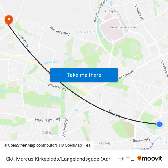 Skt. Marcus Kirkeplads/Langelandsgade (Aarhus Kom) to Tilst map