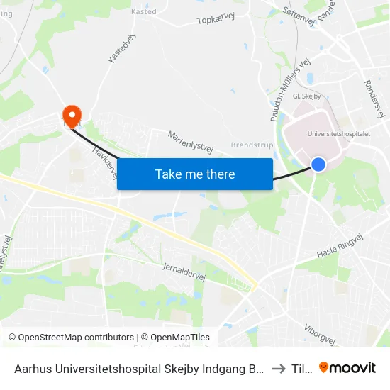 Aarhus Universitetshospital Skejby Indgang B/C/D to Tilst map