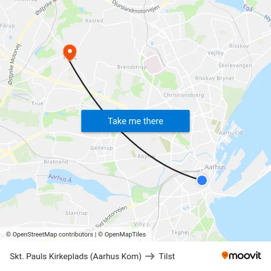 Skt. Pauls Kirkeplads (Aarhus Kom) to Tilst map