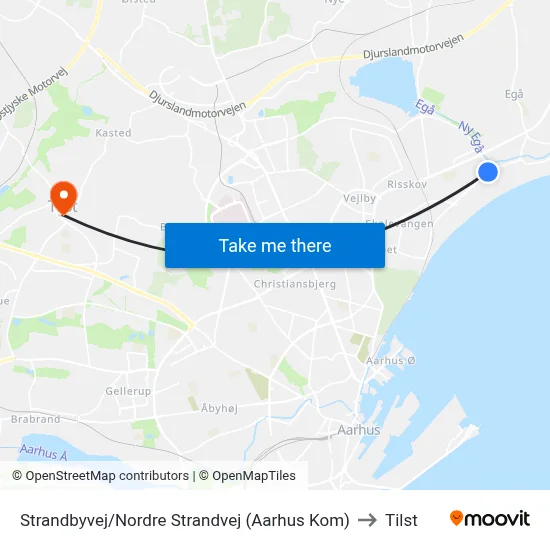 Strandbyvej/Nordre Strandvej (Aarhus Kom) to Tilst map