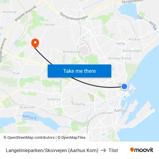 Langelinieparken/Skovvejen (Aarhus Kom) to Tilst map