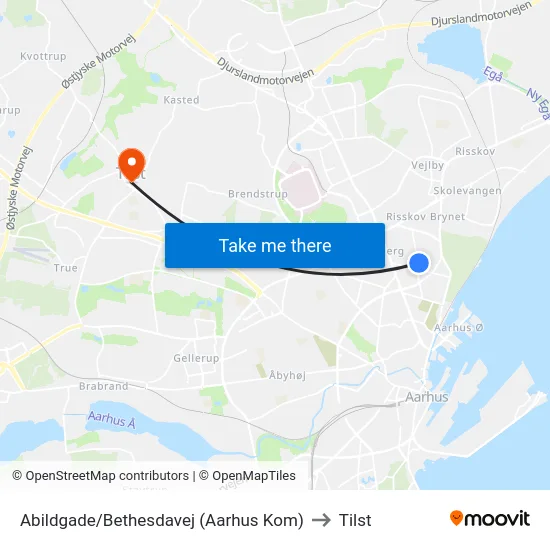 Abildgade/Bethesdavej (Aarhus Kom) to Tilst map