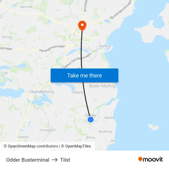Odder Busterminal to Tilst map