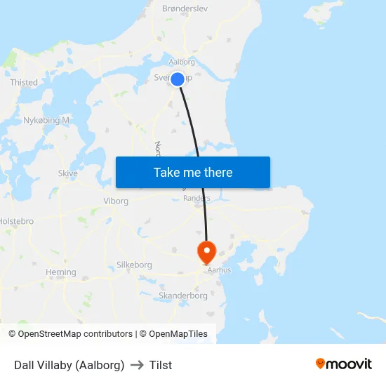 Dall Villaby (Aalborg) to Tilst map