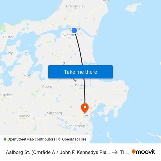Aalborg St. (Område A / John F. Kennedys Plads) to Tilst map