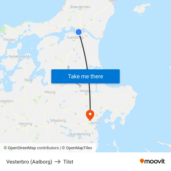 Vesterbro (Aalborg) to Tilst map