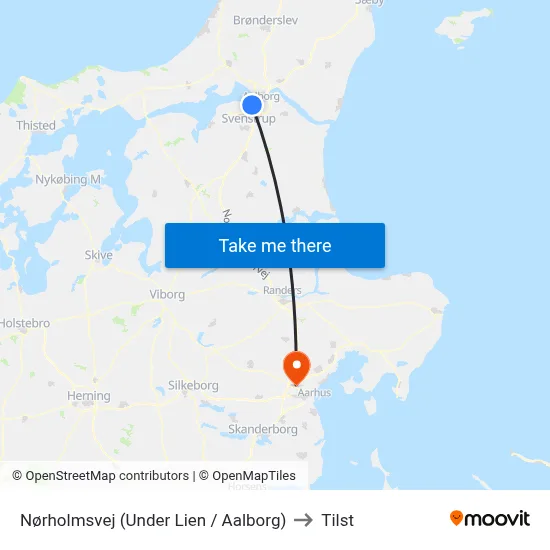 Nørholmsvej (Under Lien / Aalborg) to Tilst map
