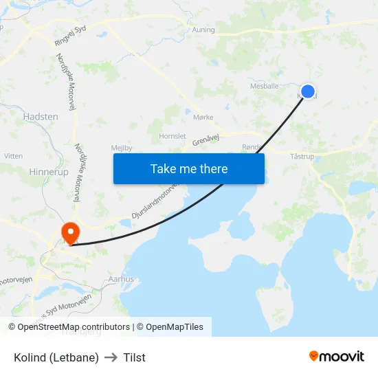 Kolind (Letbane) to Tilst map