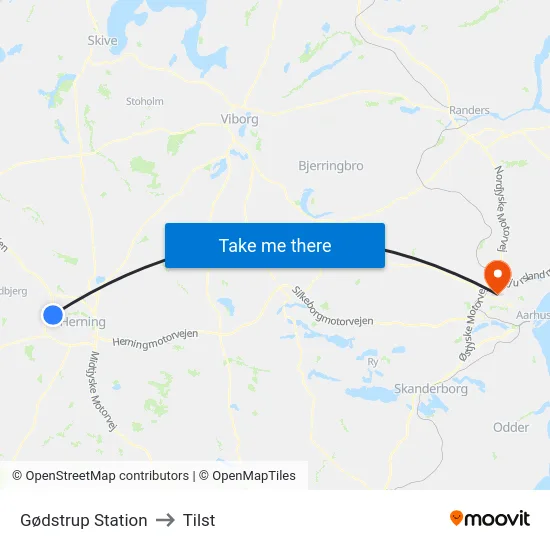 Gødstrup Station to Tilst map