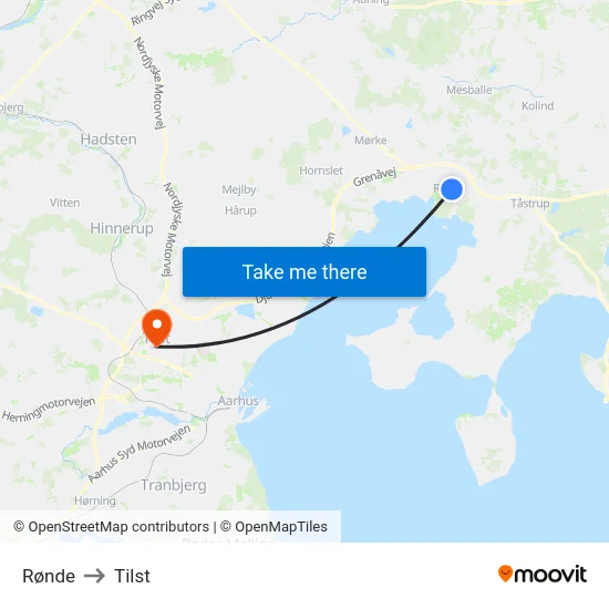 Rønde to Tilst map