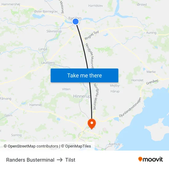 Randers Busterminal to Tilst map