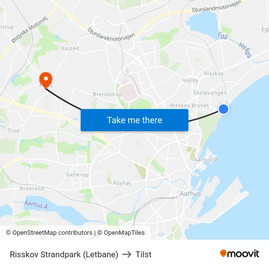 Risskov Strandpark (Letbane) to Tilst map