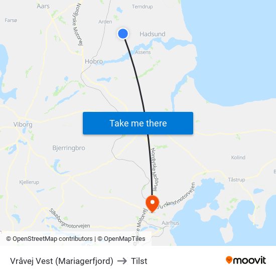 Vråvej Vest (Mariagerfjord Komm.) to Tilst map
